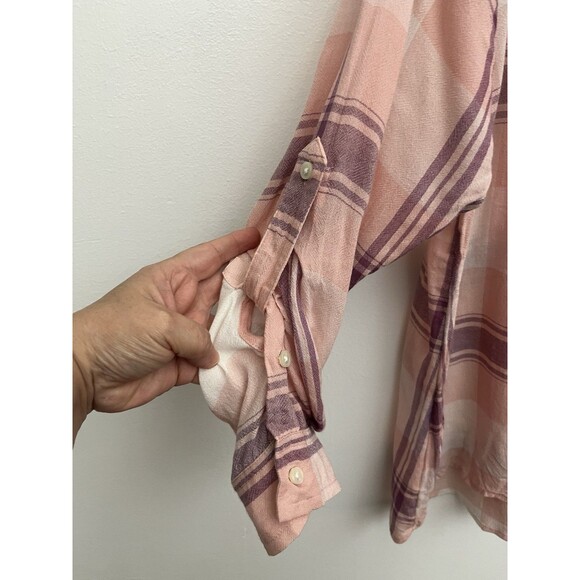 Nine West Women’s shirts Button Down Roll Tab Sleeve Large Plaid Viscose - Picture 9 of 9